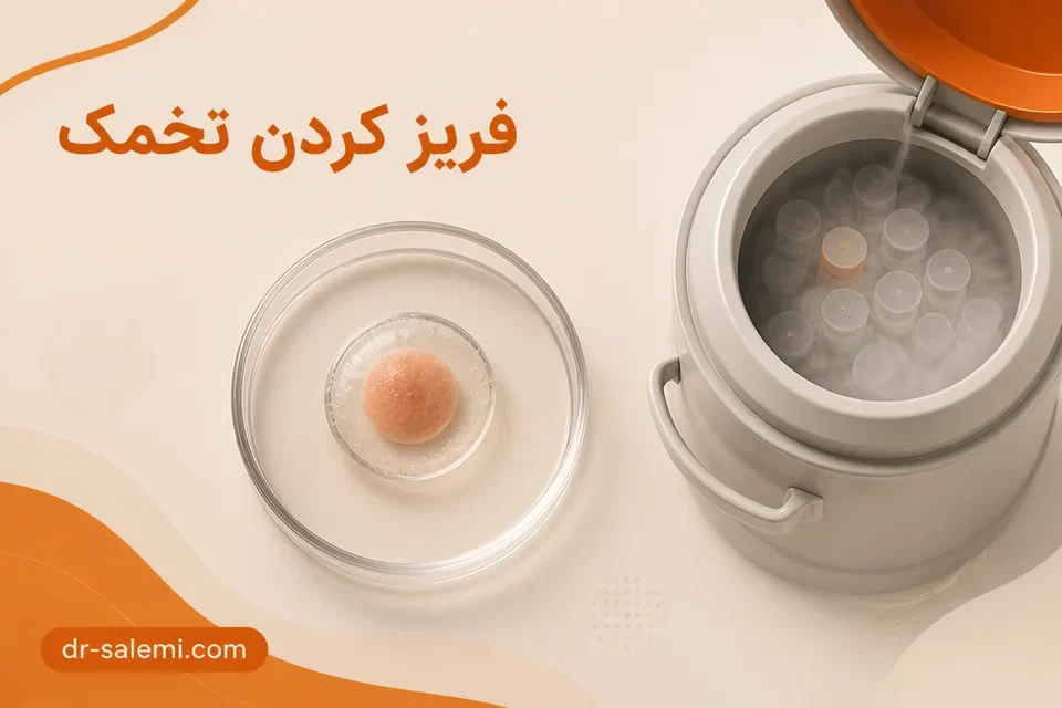 تخمک بالغ کنار ظرف نگهداری آزمایشگاهی
